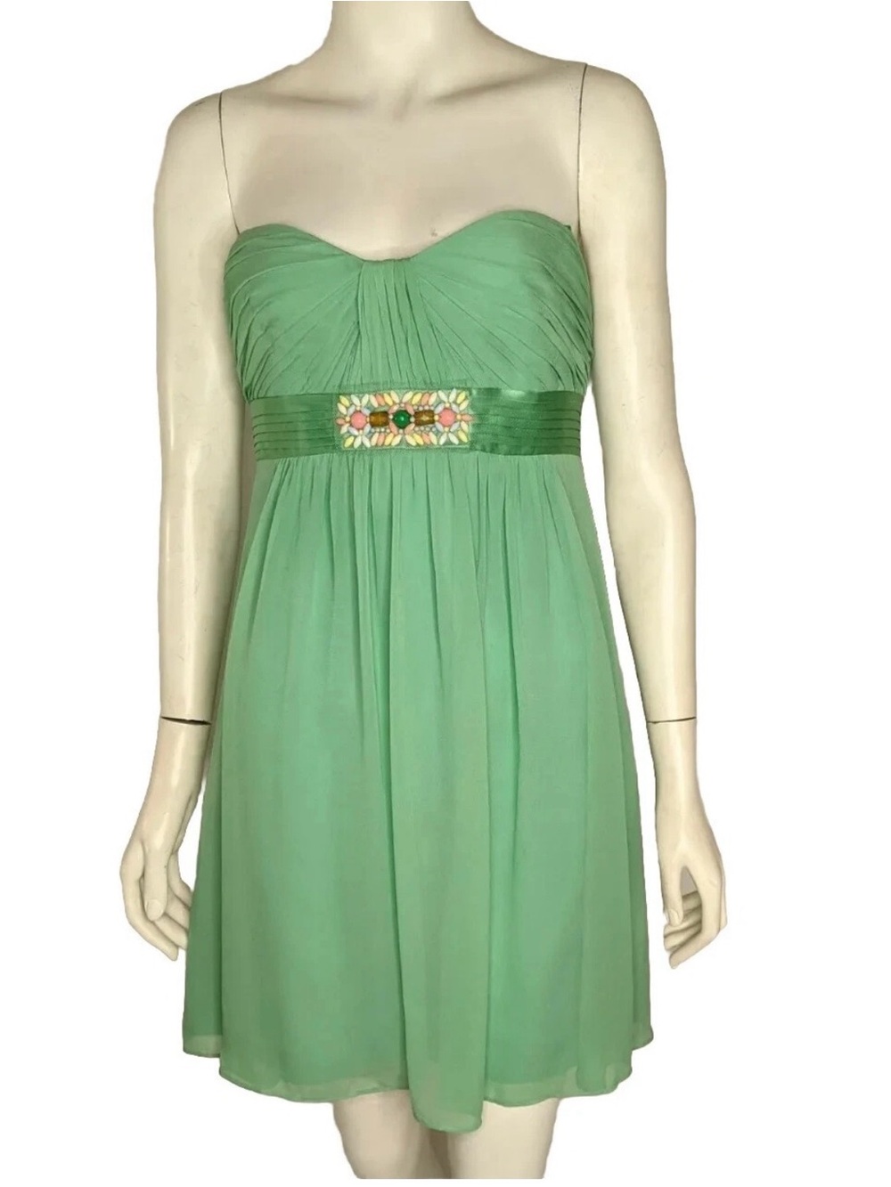 NWT- BCBG Max Azria Strapless Mint Green Beaded Empire-Waist Dress